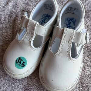 Keds Kids White T-Strap Leather Mary Janes